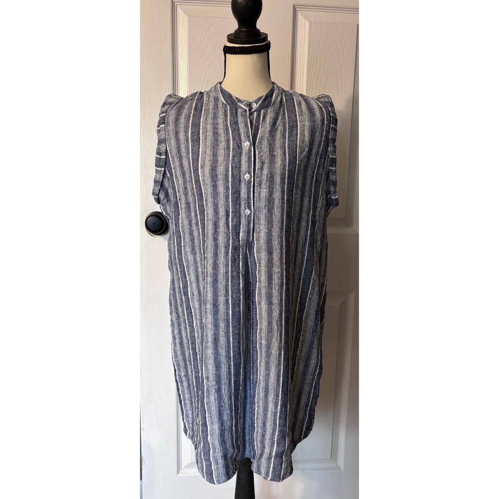 Anthropologie Cloth & Stone Dress Women's Medium Linen Blend Blue & White